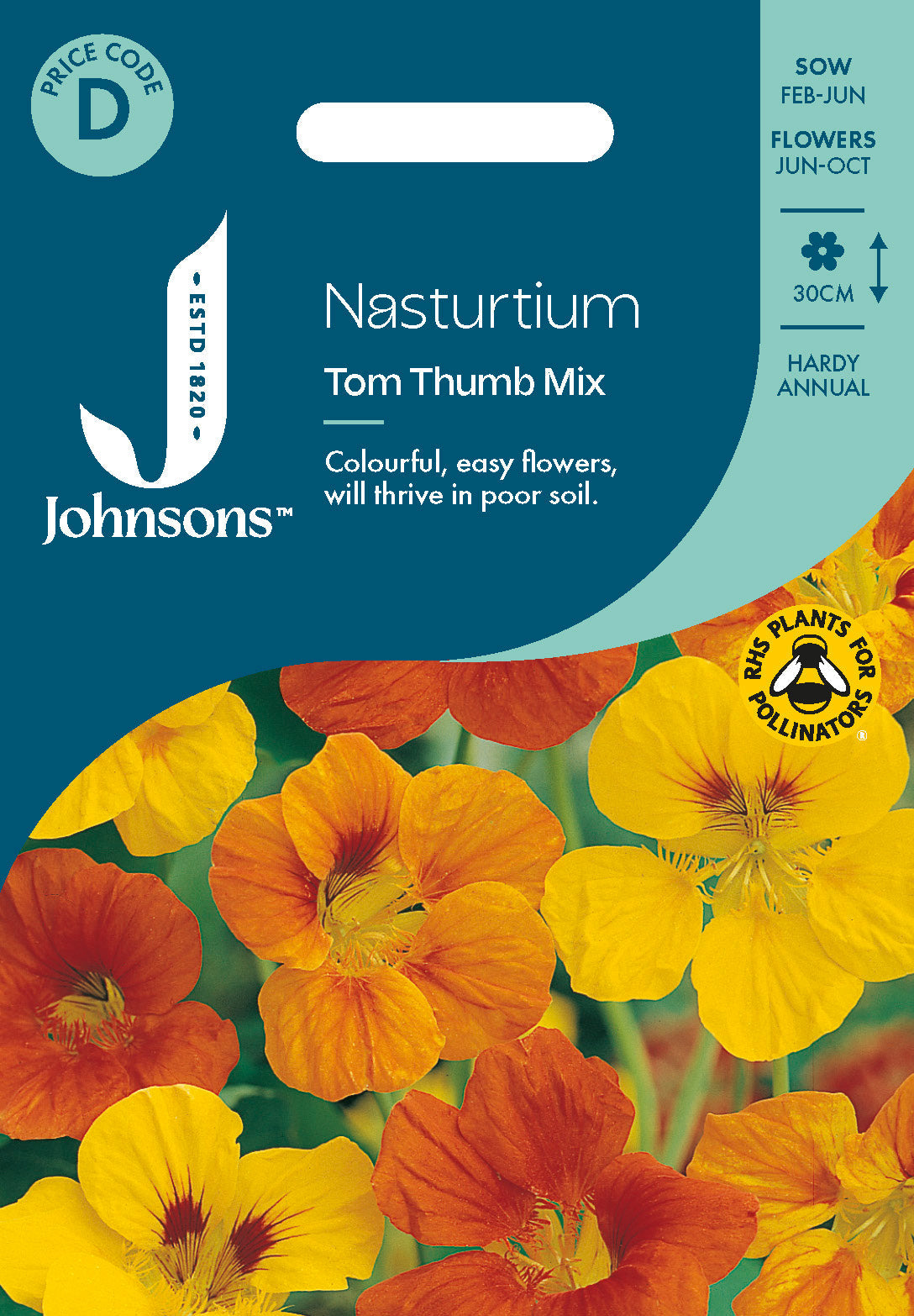 Johnsons Nasturtium Tom Thumb Mix Seeds Packet