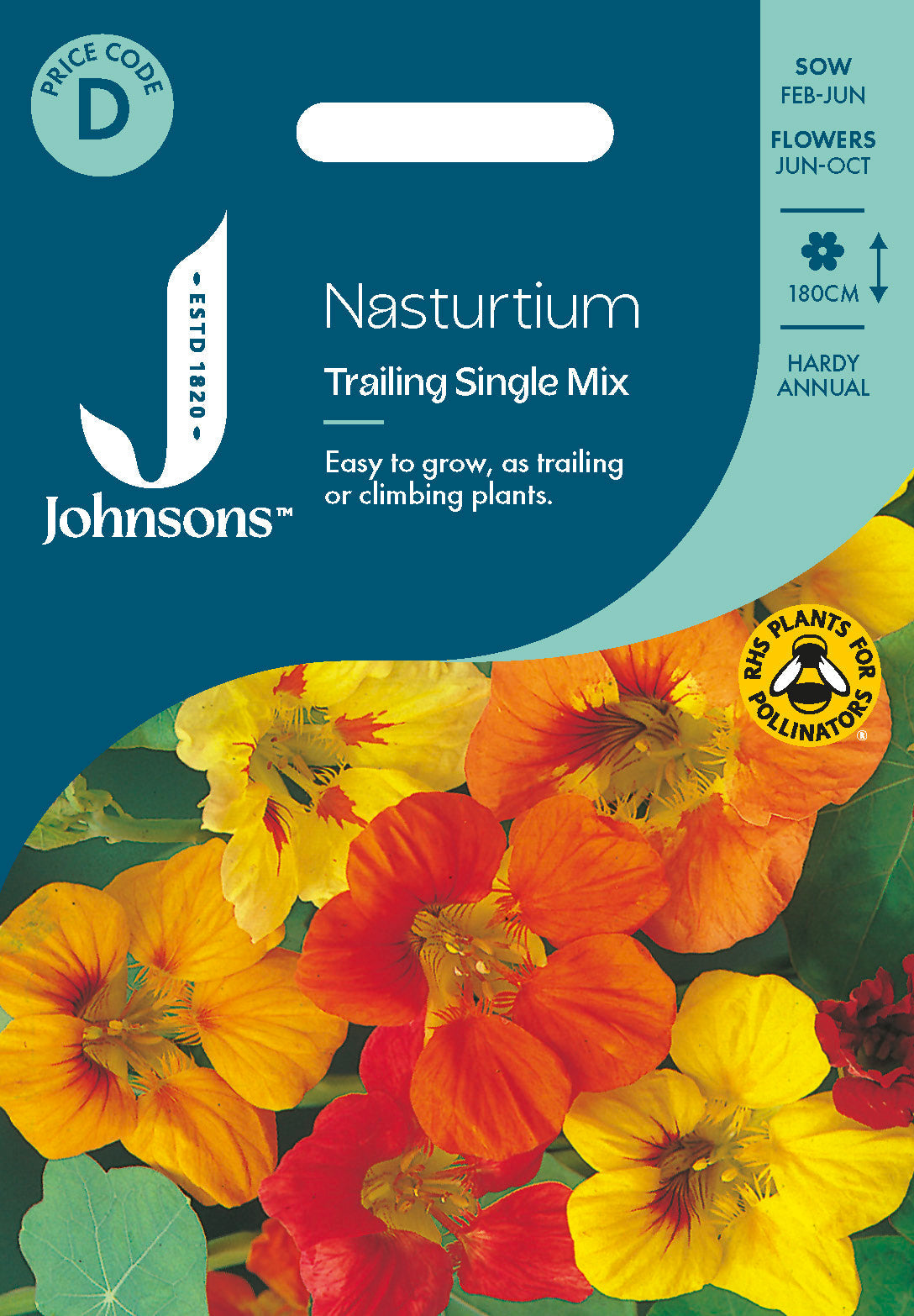 Johnsons Nasturtium Trailing Single Mix Seeds Packet