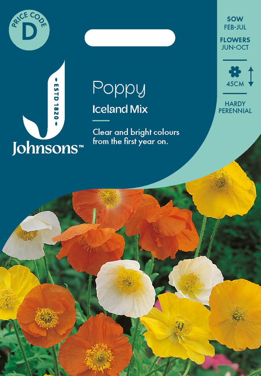 Johnsons Poppy Iceland Mix Seeds Packet