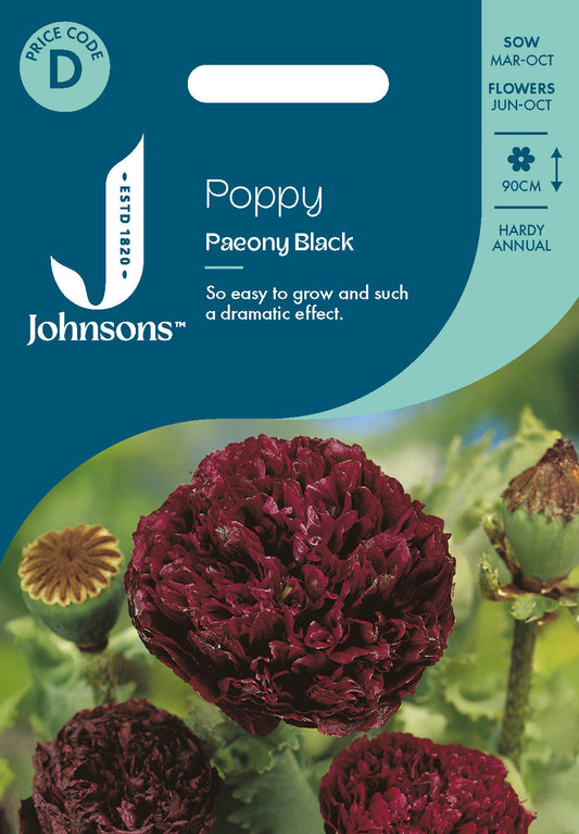 Johnsons Poppy Paeony Black Seeds Packet