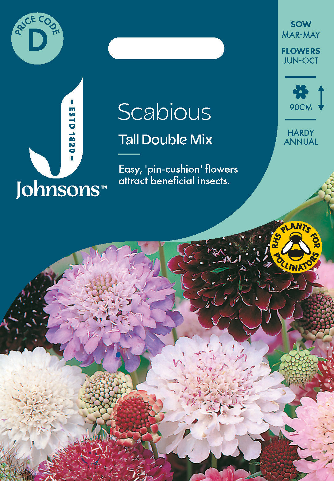 Johnsons Scabious Tall Double Mix Seeds Packet