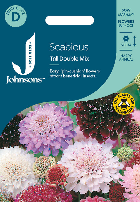 Johnsons Scabious Tall Double Mix Seeds Packet