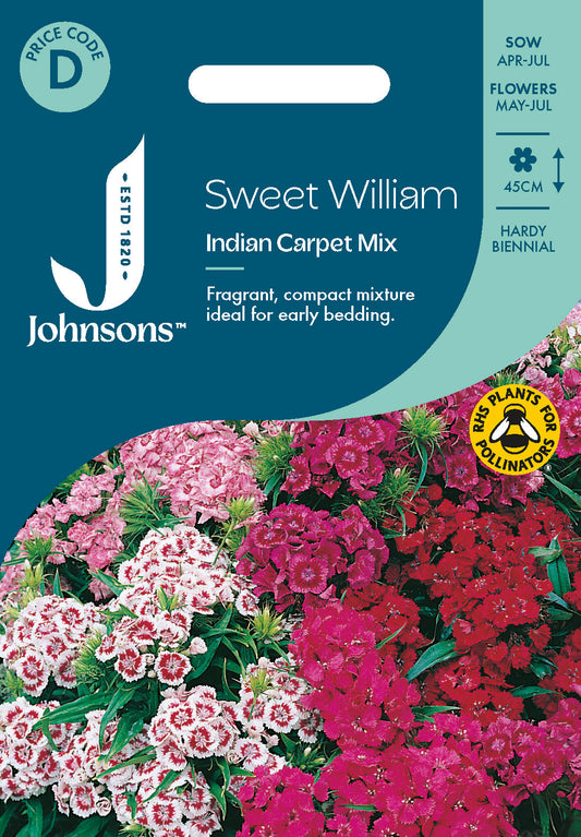 Johnsons Sweet William Indian Carpet Mix Seeds Packet