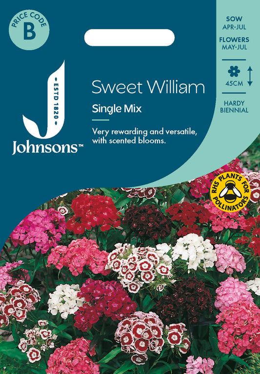 Johnsons Sweet William Single Mix Seeds Packet