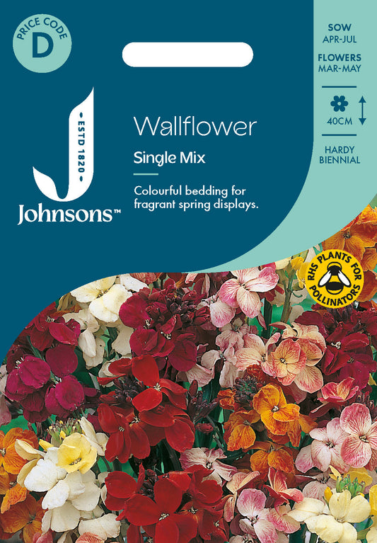 Johnsons Wallflower Single Mix Seeds Packet