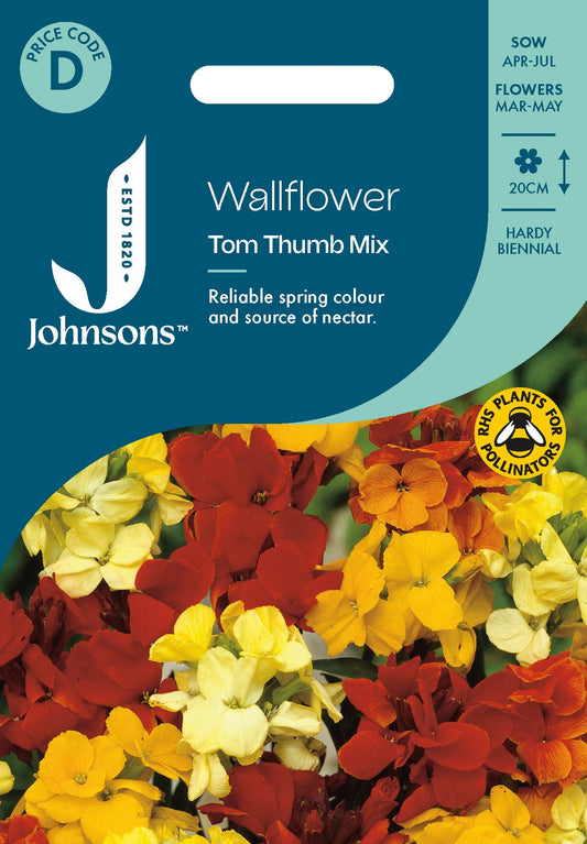 Johnsons Wallflower Tom Thumb Mix Seeds Packet