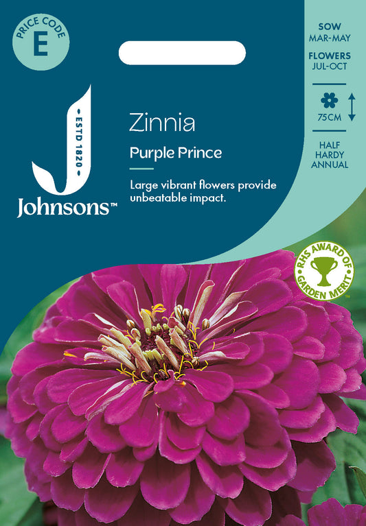 Johnsons Zinnia Purple Prince Seeds Packet