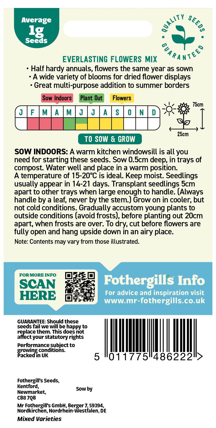 Mr Fothergill's Everlasting Flowers Mix Seeds Packet