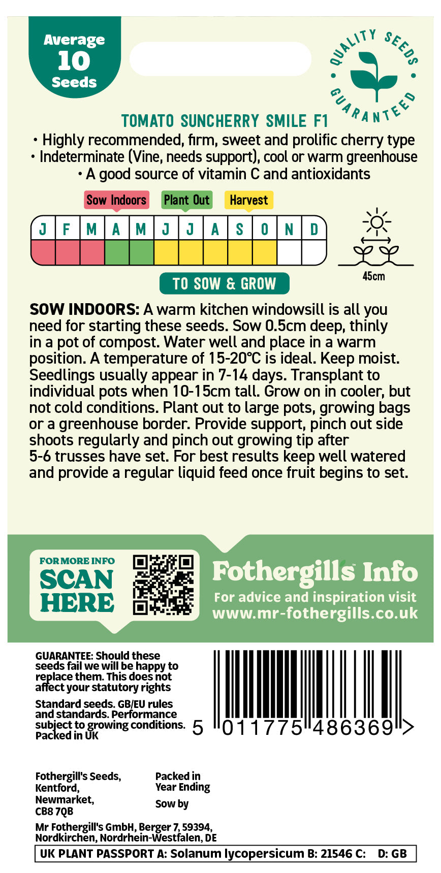 Mr Fothergill's Tomato Suncherry Smile F1 Seeds Packet