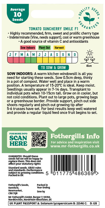 Mr Fothergill's Tomato Suncherry Smile F1 Seeds Packet