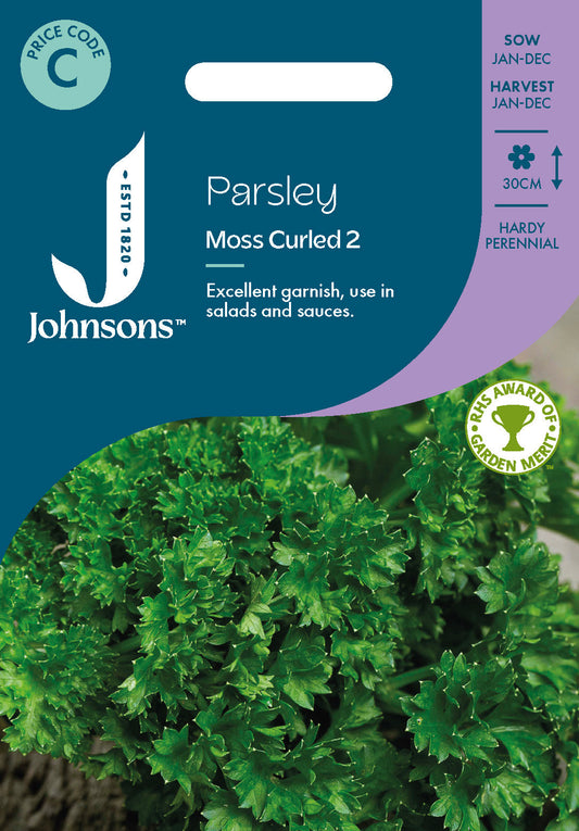 Johnsons Parsley Moss Curled 2 Seeds Packet