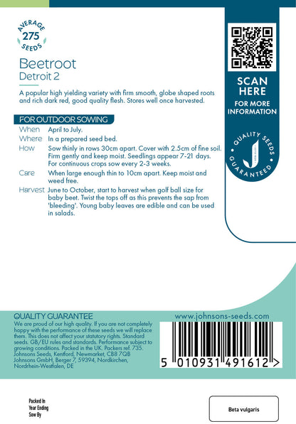 Johnsons Beetroot Detroit 2 Seeds Packet