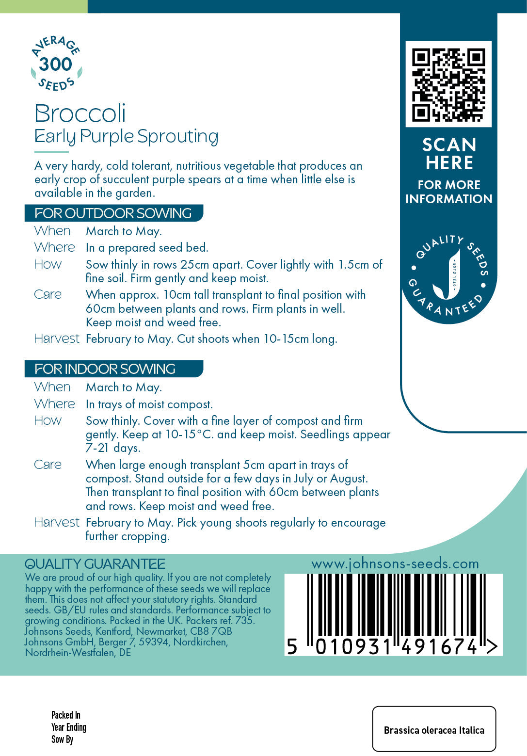 Johnsons Broccoli Early Purple Sp Seeds Packet