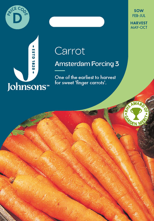 Johnsons Carrot Amsterdam Forcing 3 Seeds Packet