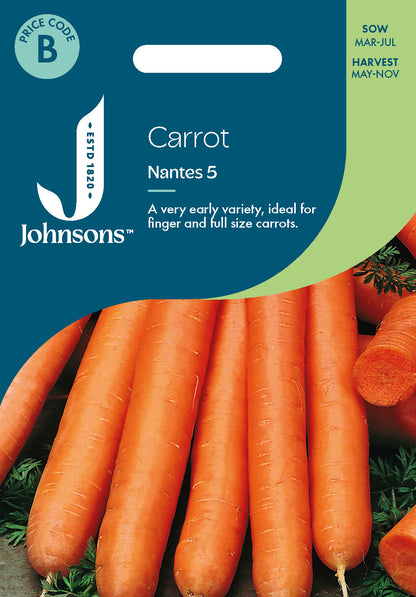 Johnsons Carrot Nantes 5 Seeds Packet