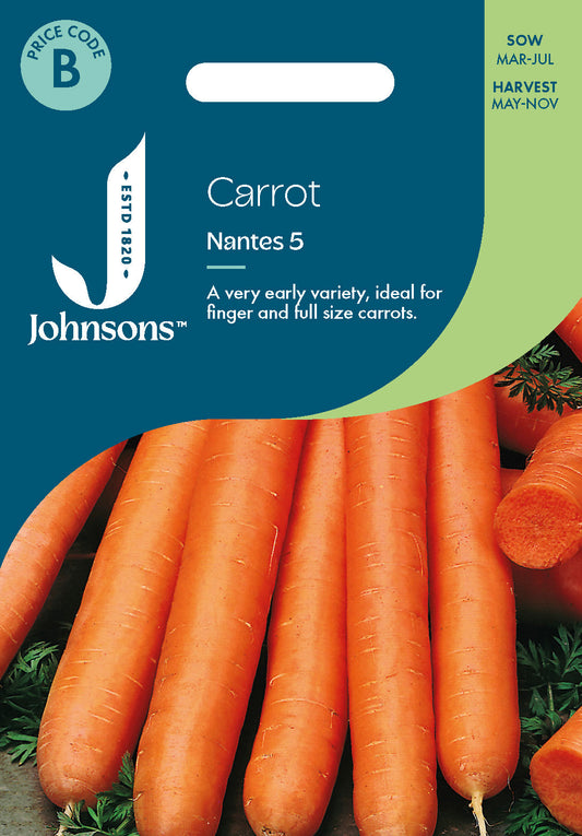 Johnsons Carrot Nantes 5 Seeds Packet