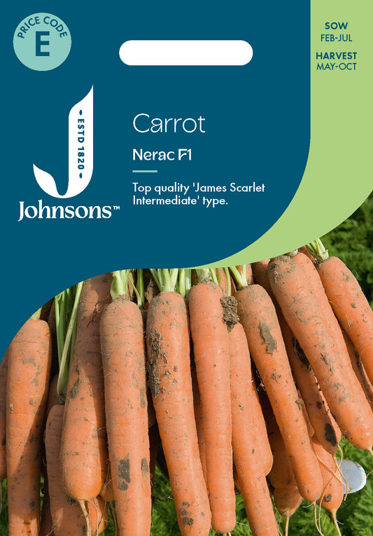 Johnsons Carrot Nerac F1 Seeds Packet