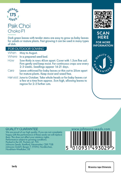 Johnsons Pak Choi Choko F1 Seeds Packet