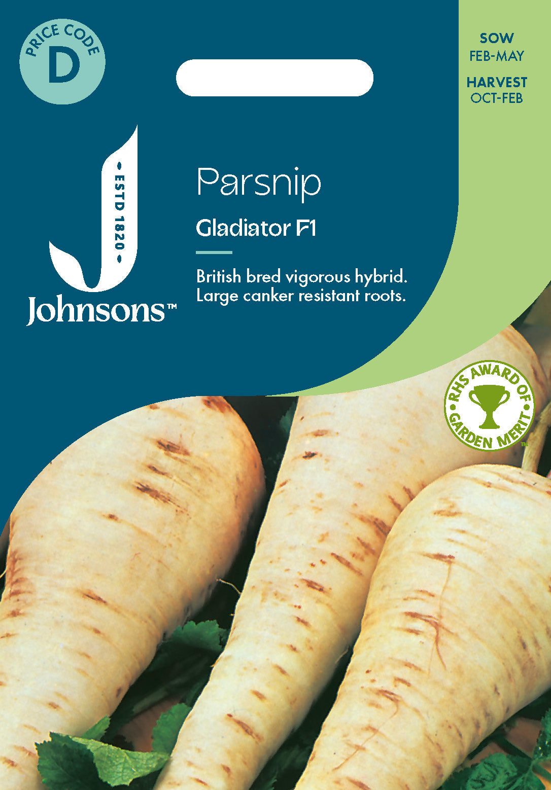 Johnsons Parsnip Gladiator F1 Seeds Packet