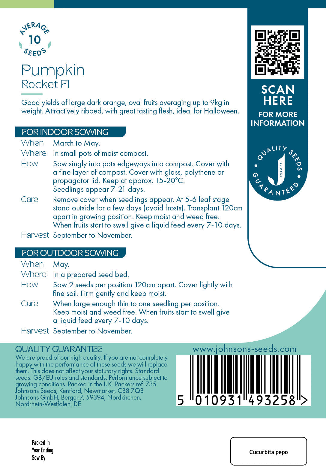 Johnsons Pumpkin Rocket F1 Seeds Packet