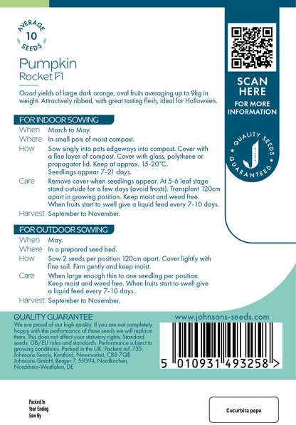 Johnsons Pumpkin Rocket F1 Seeds Packet