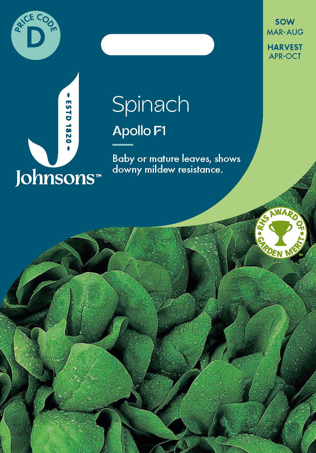 Johnsons Spinach Apollo F1 Seeds Packet