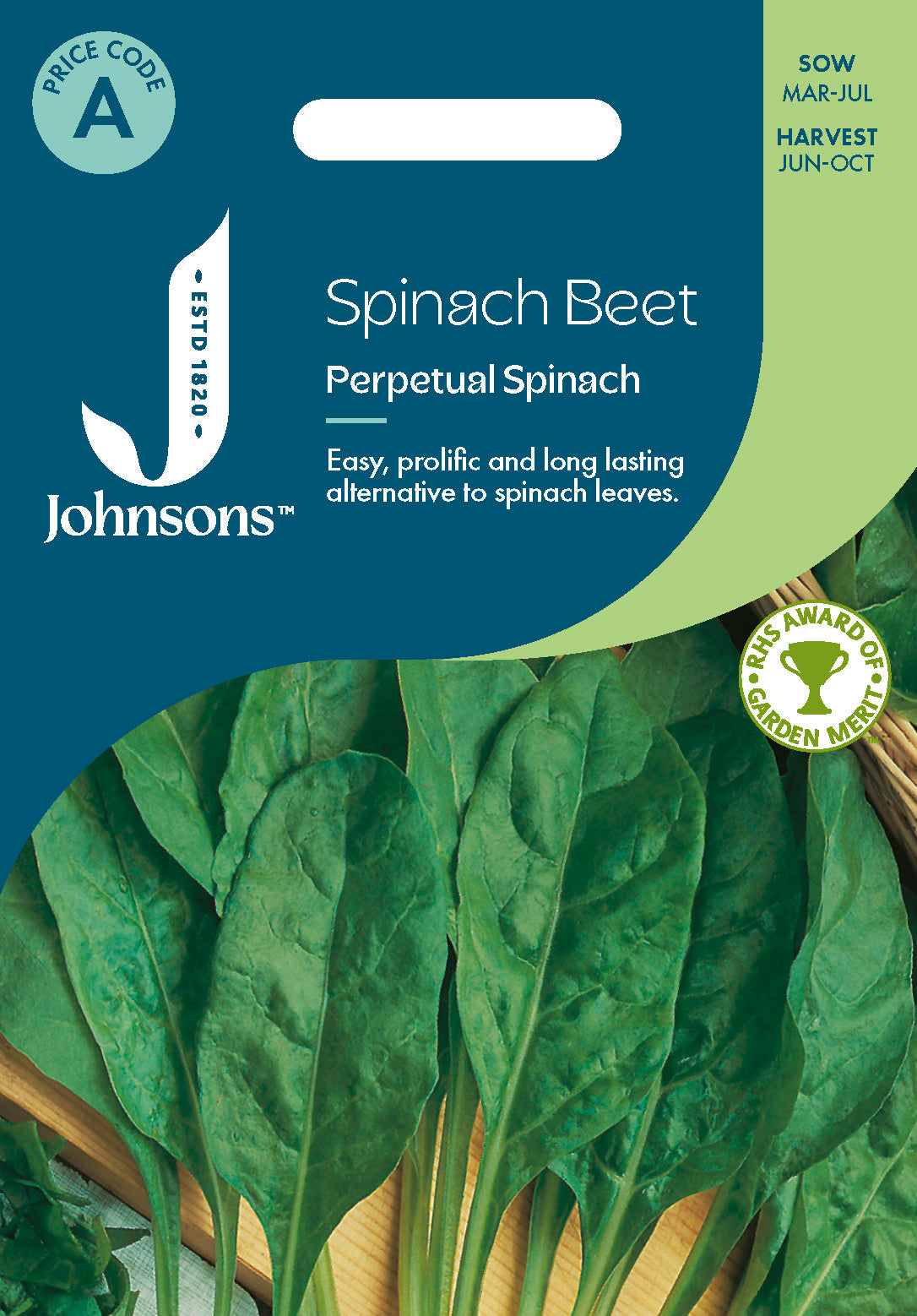 Johnsons Spinach Beet Perpetual Spinach Seeds Packet