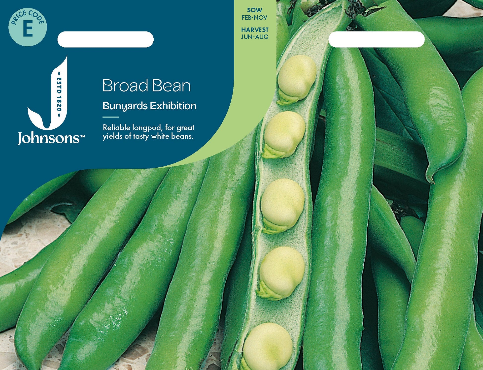 Johnsons Broad Bean Bunyards Exhibition Seeds Packet