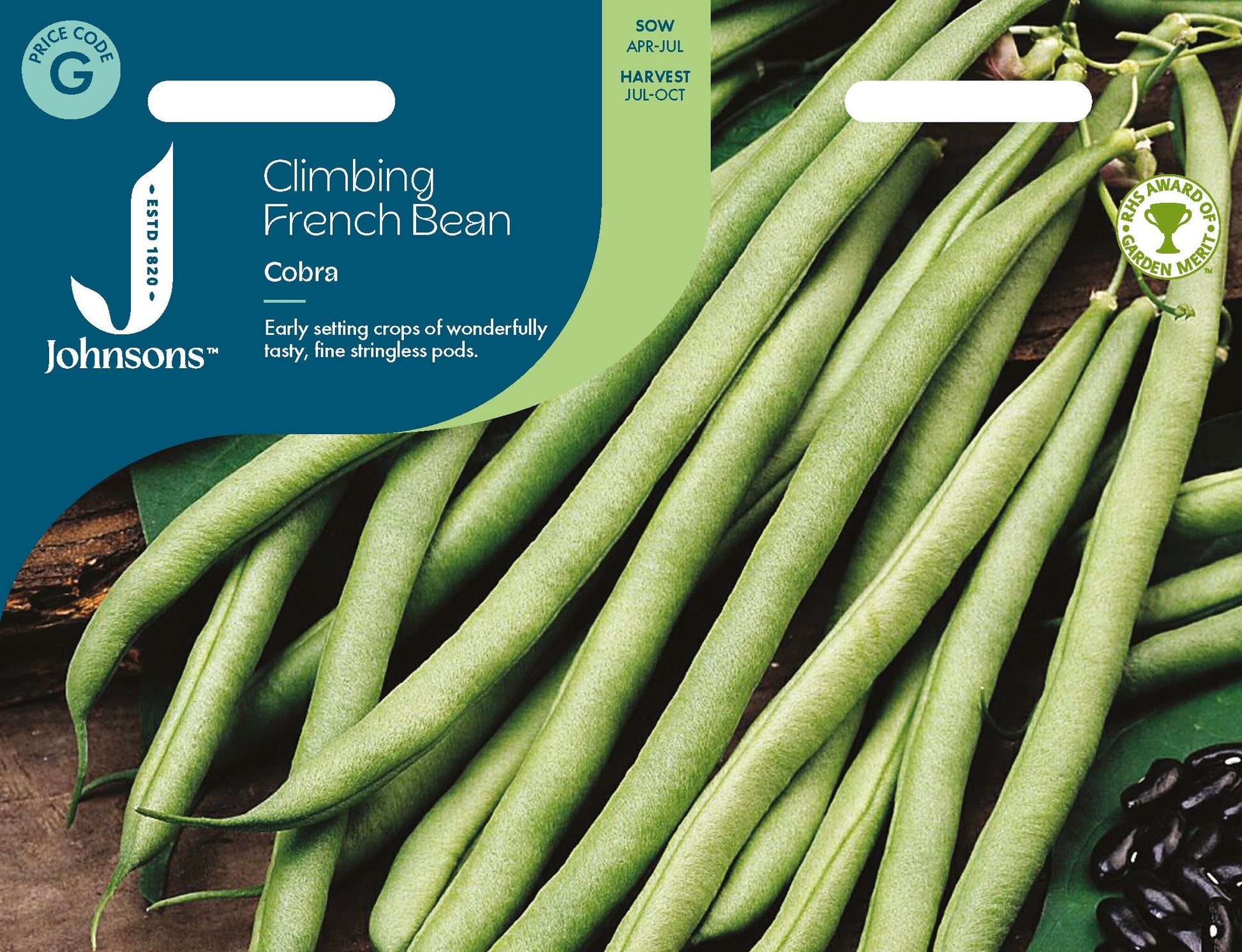 Johnsons Climbing French Bean Cobra Seeds Packet
