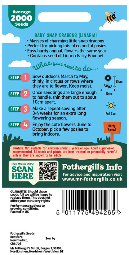 Mr Fothergill's Baby Snap Dragons Linaria Seeds Packet