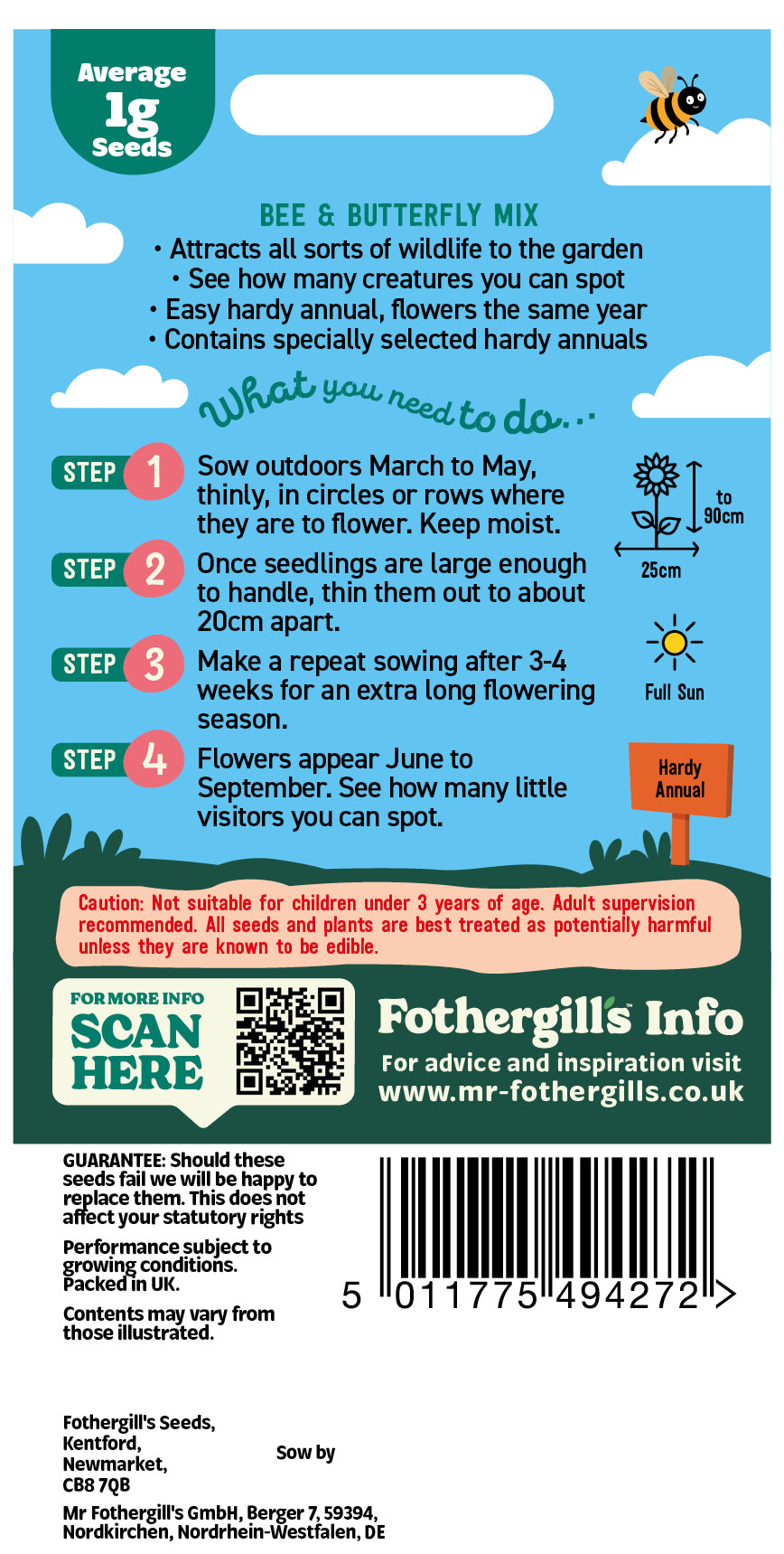 Mr Fothergill's Bee & Butterfly Mix Seeds Packet