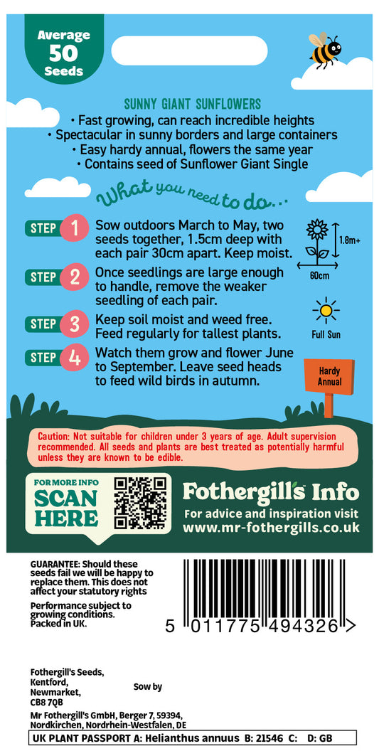 Mr Fothergill's Sunny Giant Sunflowers Seeds Packet