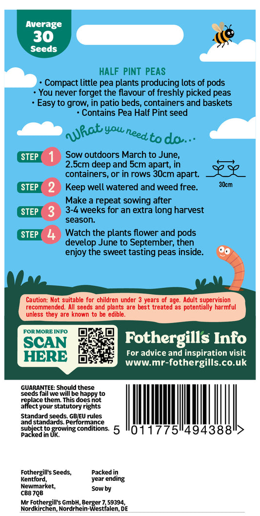 Mr Fothergill's Half Pint Peas Seeds Packet