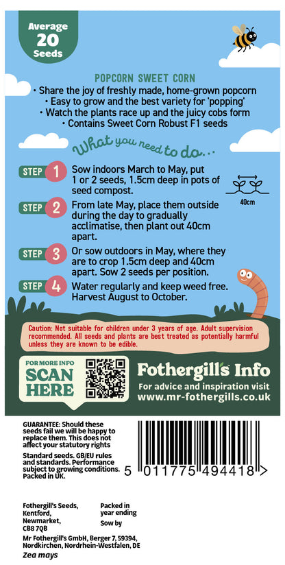 Mr Fothergill's Popcorn Sweet Corn Seeds Packet