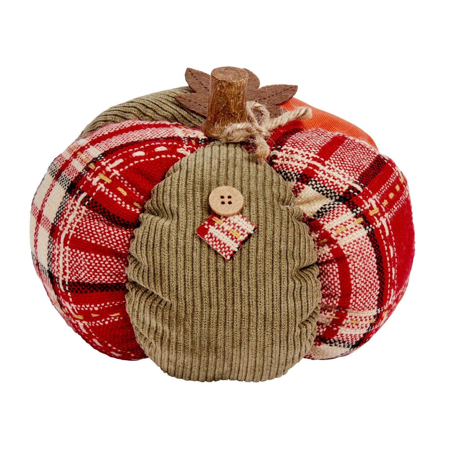 Decorative pumpkin with plaid and ribbed textures on a white background
