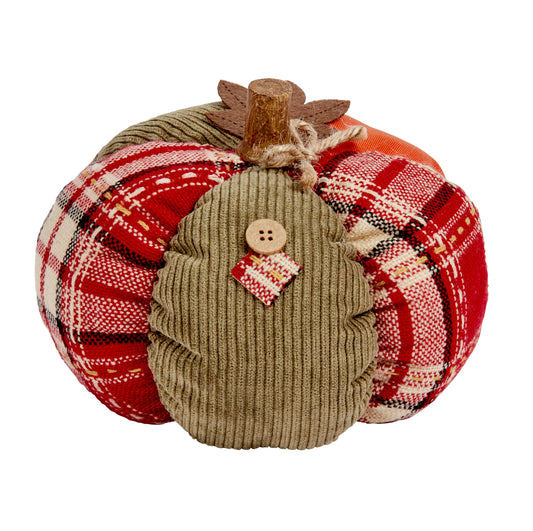 Decorative pumpkin with plaid and ribbed textures on a white background