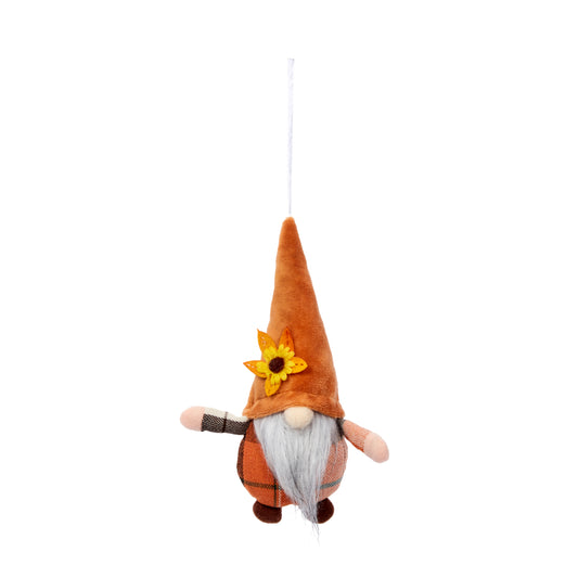 Plush gnome with a sunflower hat on a white background