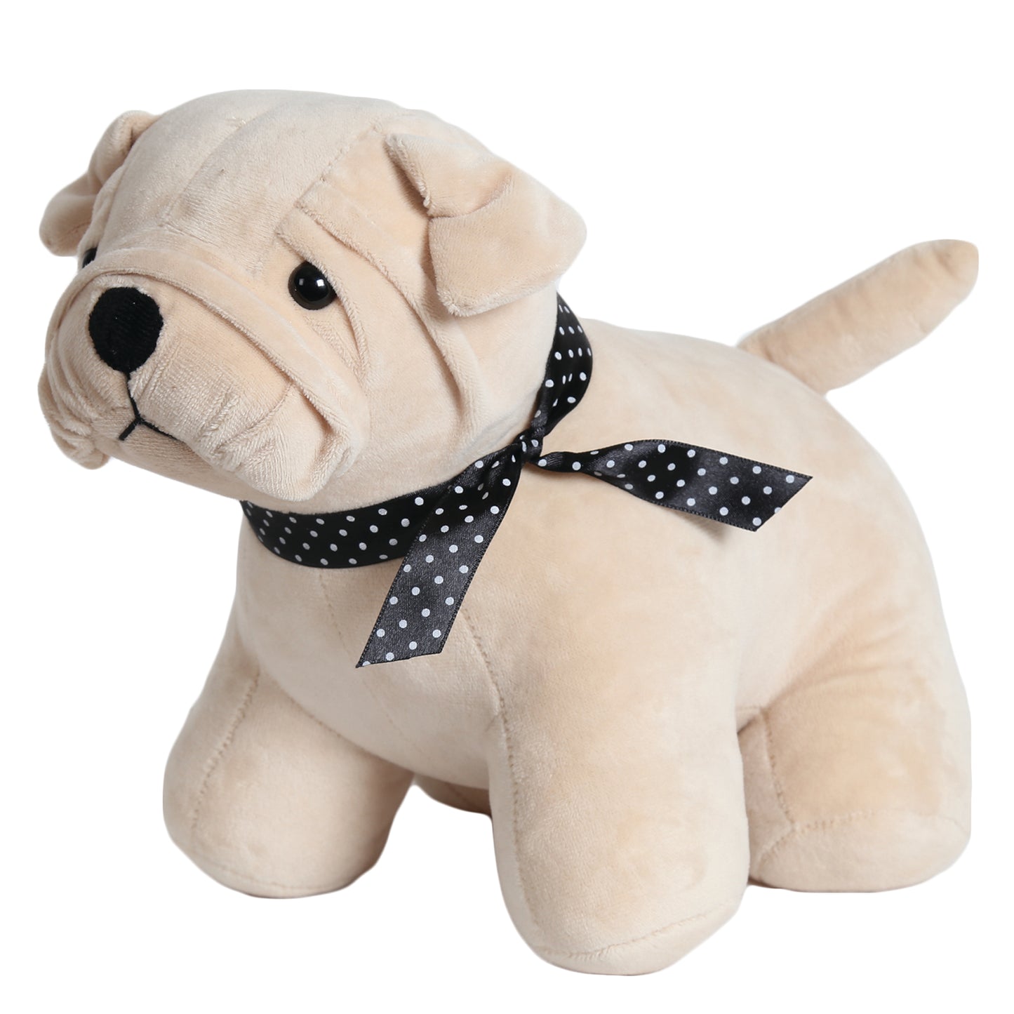 Light brown pug dog doorstop on a white background 