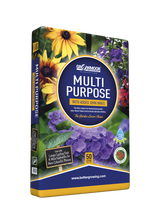Multi-purpose fertilizer packaging with flowers on a white background