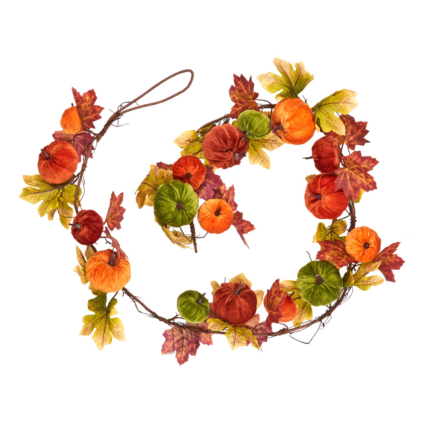 Decorative wreath with autumn leaves and pumpkins on a white background