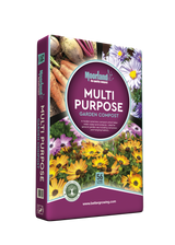 Box of Moorland Multi Purpose Garden Compost with gardening imagery on a white background