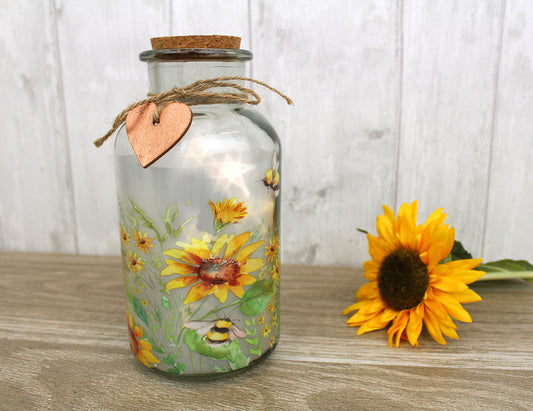 Sunflower Bee LED Jar