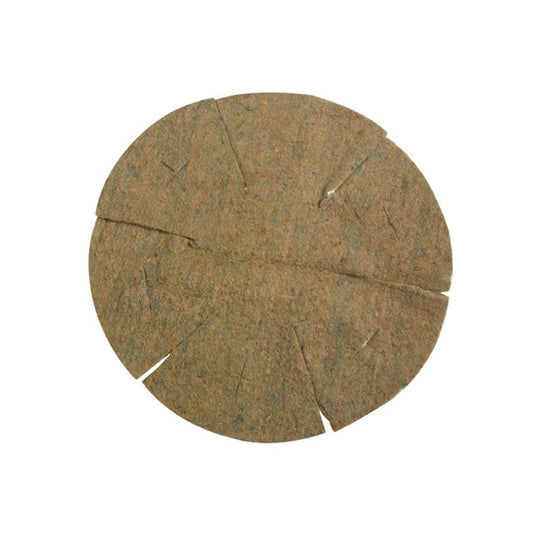 Round cork mat with a textured surface on a white background