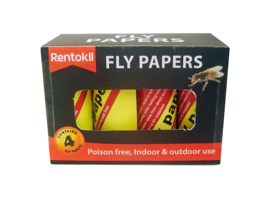 Rentokil Fly Papers box contains 4 sticky traps | Poison free and insecticide free fly catcher for indoor and outdoor UK use