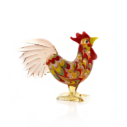 Colorful glass rooster figurine on a white background