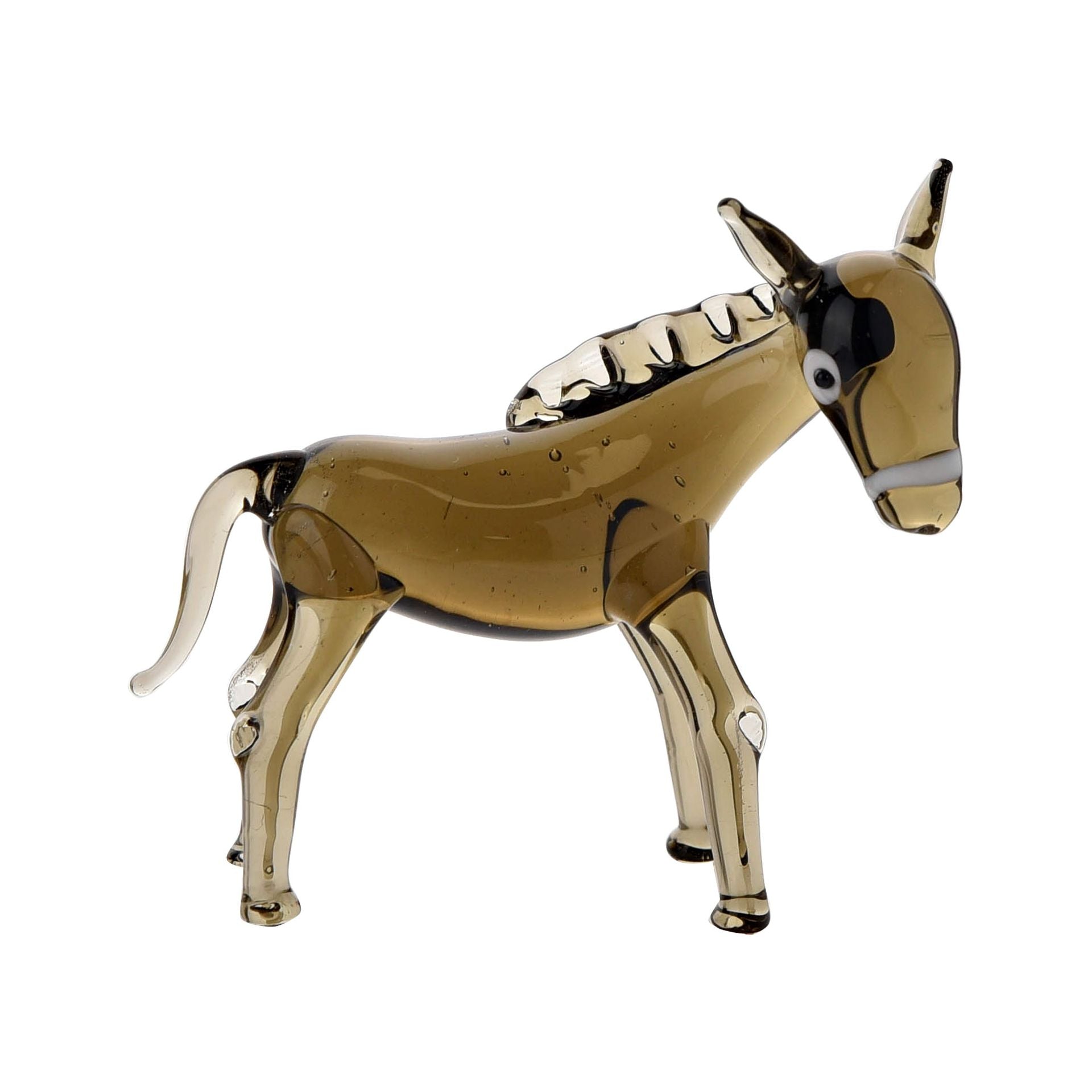 Glass donkey figurine on a white background