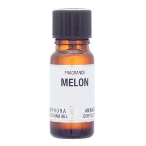 Melon fragrance oil bottle with a white label on a white background