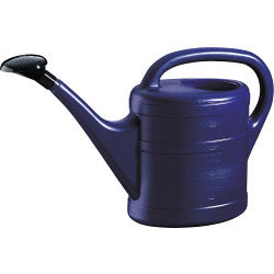 Dark blue plastic watering can with large handle and black rose head | 10 Litre garden watering equipment UK