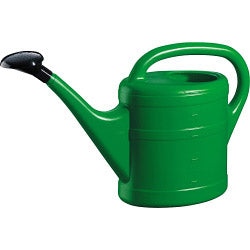 Green plastic watering can with large handle and black rose head | 10 Litre garden watering equipment UK