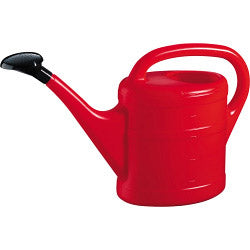 Red plastic watering can with large handle and black rose head | 10 Litre garden watering equipment UK
